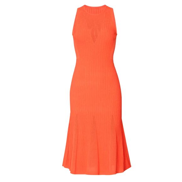 Jason Wu Ember Knit Midi Dress Size Small Viscose Blend Coral Orange Sleeveless - Picture 2 of 11